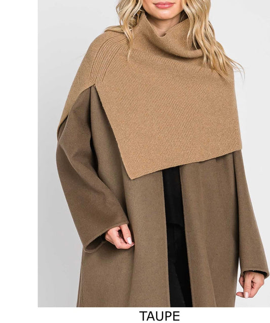 Elegant Turtleneck Slit Shawl