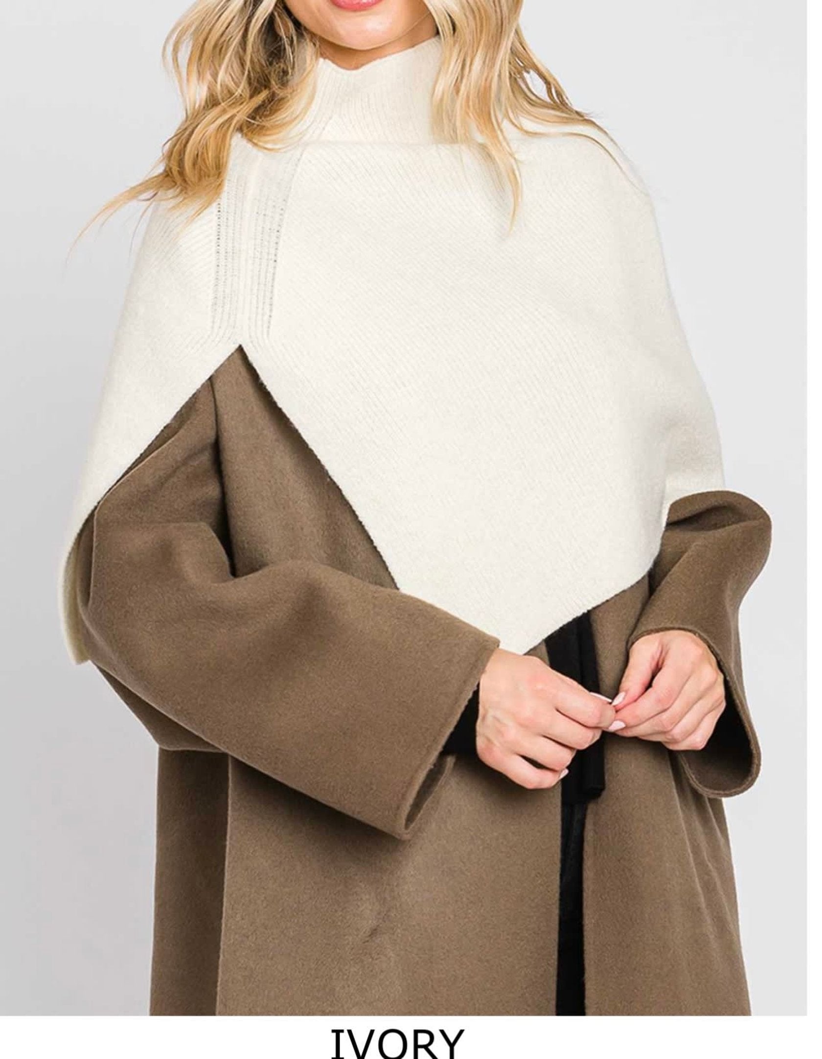 Elegant Turtleneck Slit Shawl