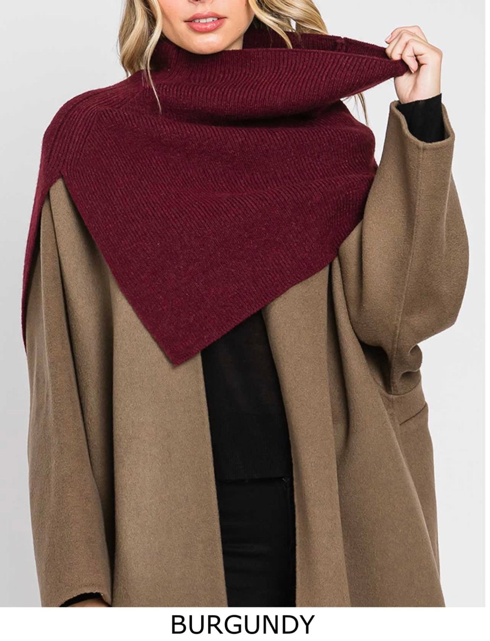 Elegant Turtleneck Slit Shawl