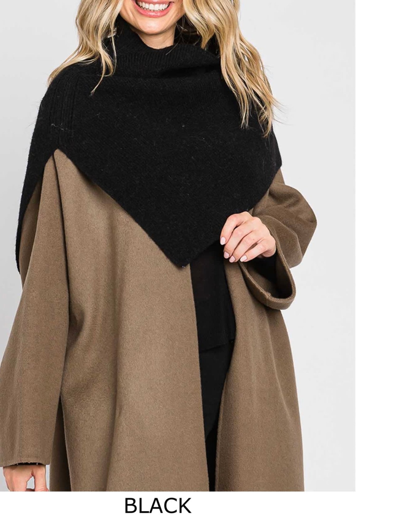 Elegant Turtleneck Slit Shawl