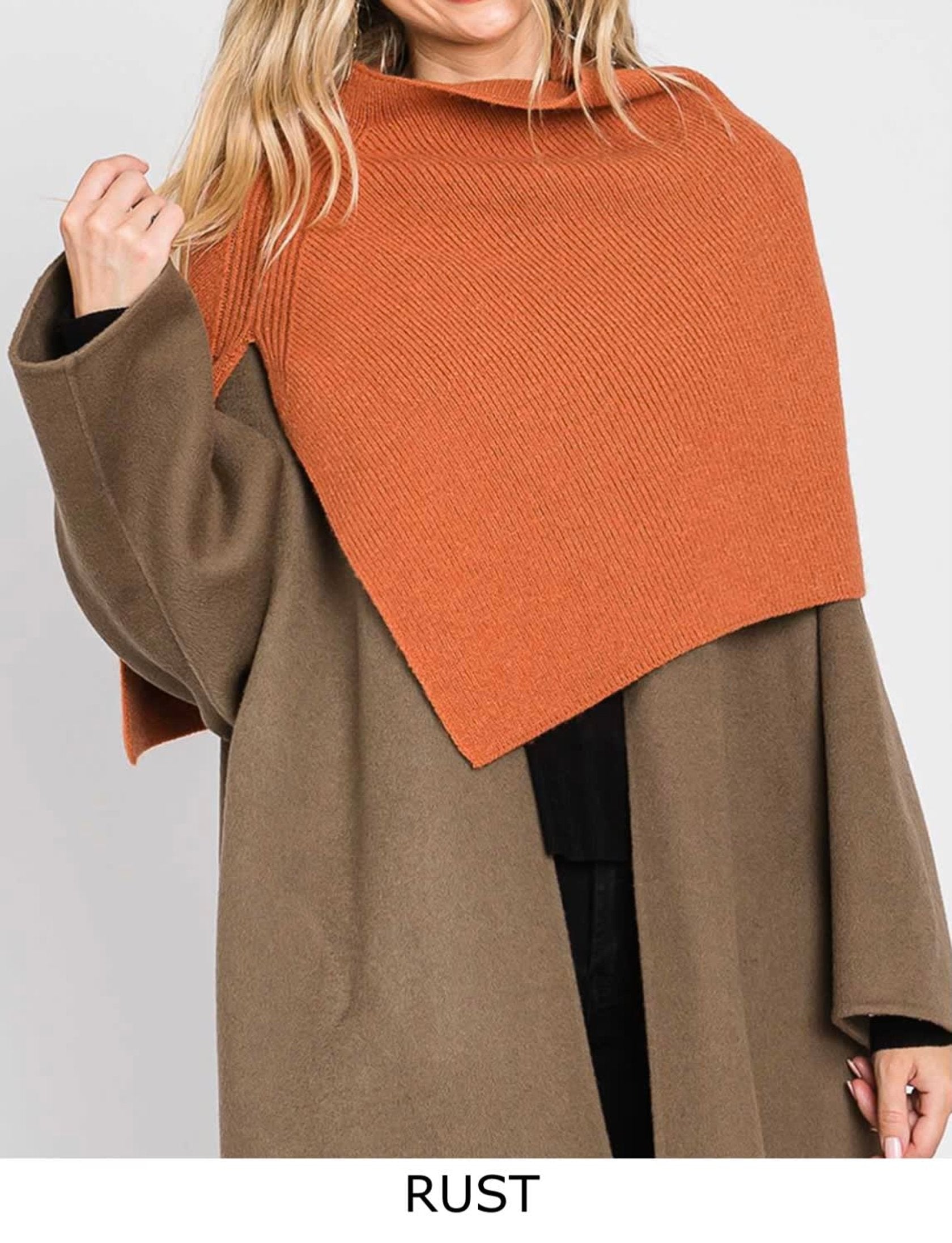 Elegant Turtleneck Slit Shawl